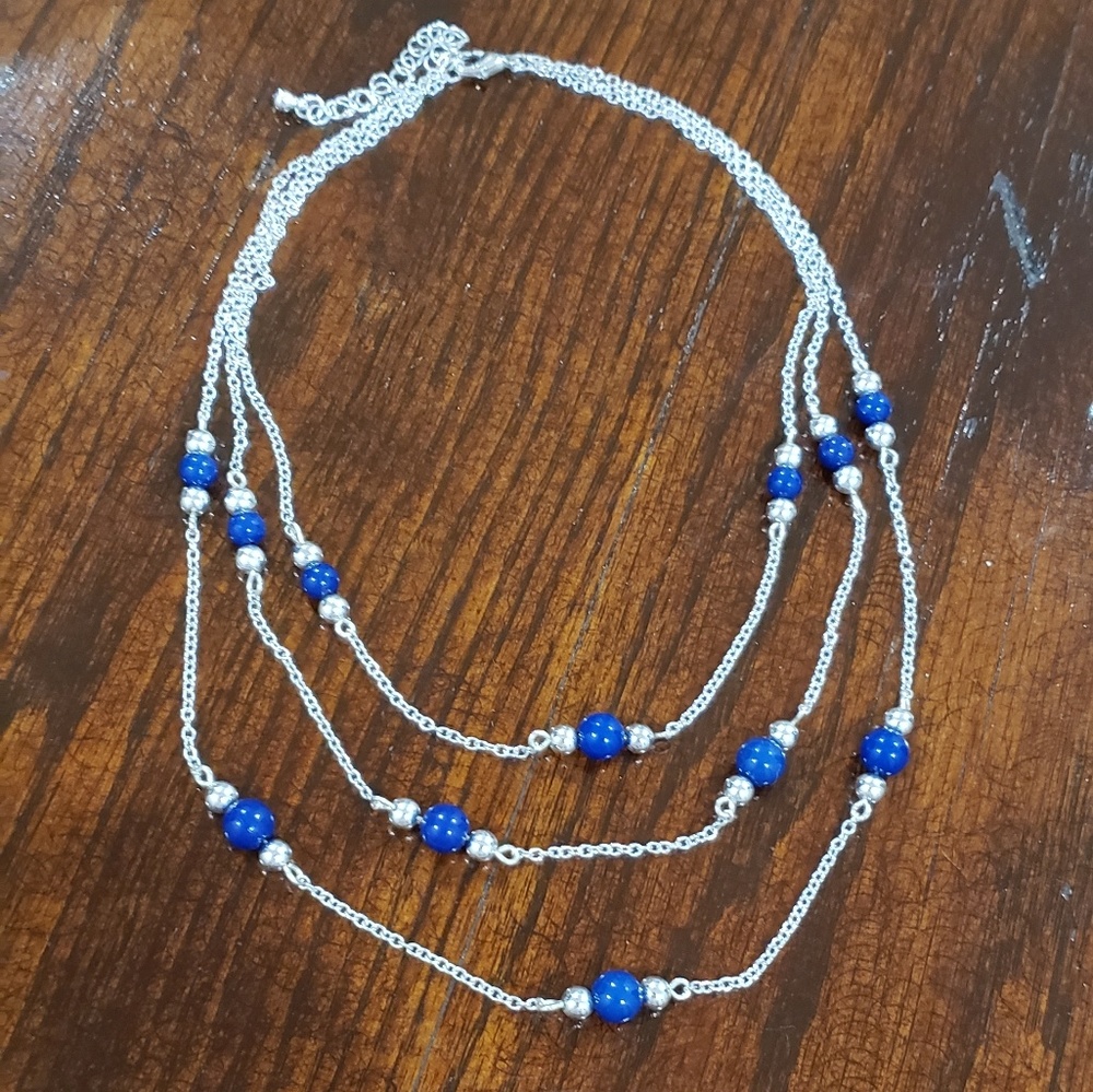 Silver and Blue 3 chain necklace
